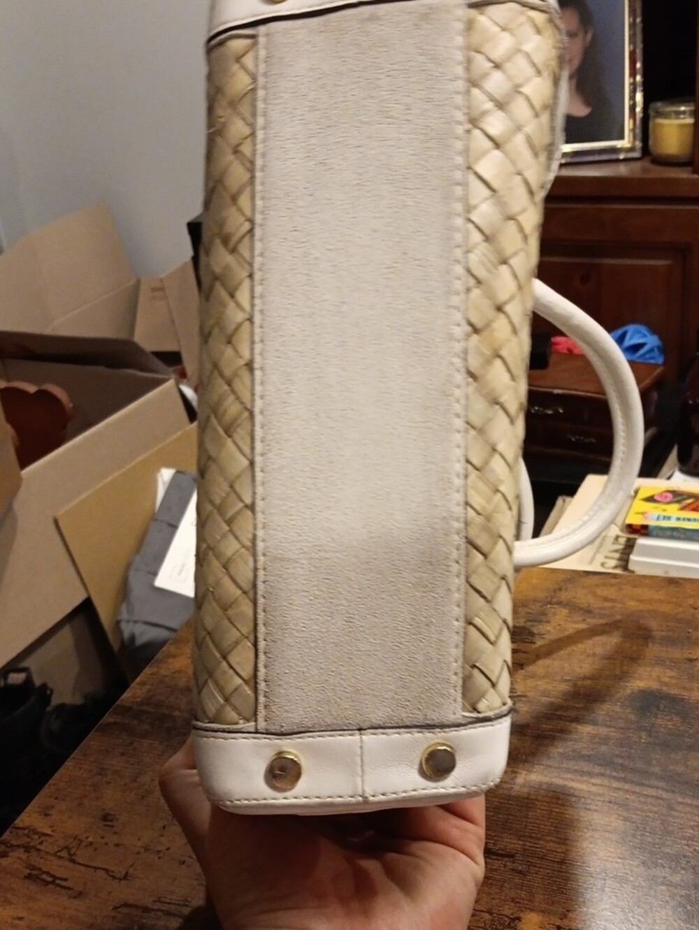 Vintage Coach Straw & White Leather Hampton Basket Tote (Style 4419) - Picture 7 of 8